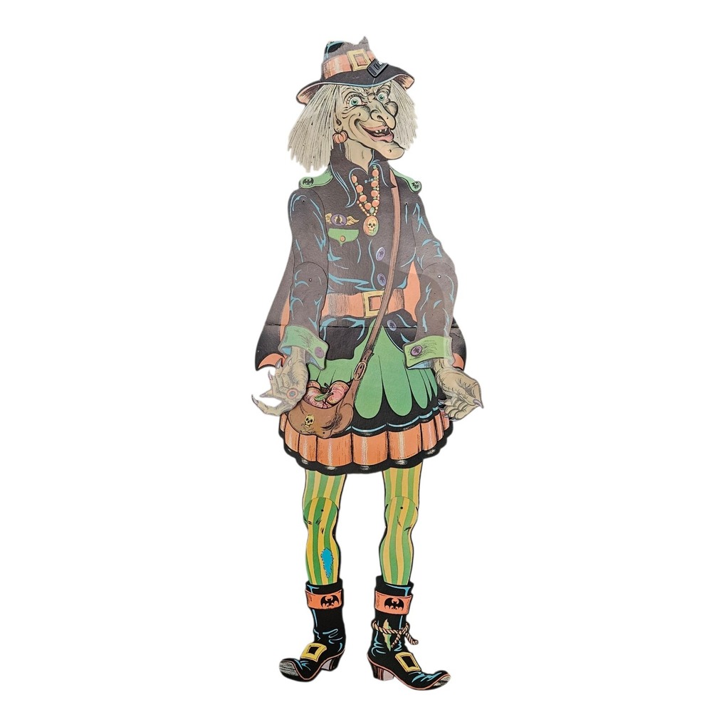 Vintage Original Die Cut 58" Jointed Halloween Witch by Beistle Ripped Hat Skull - Picture 6 of 16